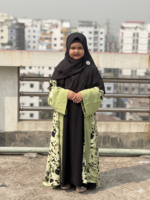 Kids Olive Green Floral Premium Printed Dubai Cherry Abaya– Customizable 3 Piece Full Set - Image 5