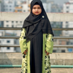 Kids Olive Green Floral Premium Printed Dubai Cherry Abaya– Customizable 3 Piece Full Set