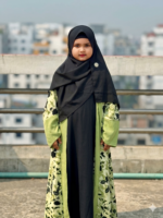 Kids Olive Green Floral Premium Printed Dubai Cherry Abaya– Customizable 3 Piece Full Set