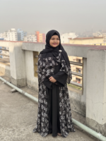 Exclusive Kids Black Floral Printed Dubai Cherry Abaya– Customizable 3 Piece Full Set - Image 3
