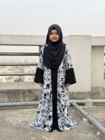 Exclusive Kids White Floral Printed Dubai Cherry Abaya– Customizable 3 Piece Full Set