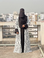 Elegant White Floral Printed Dubai Cherry Abaya - Customizable 4 Piece Full Set - Image 2