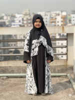 Exclusive Kids White Floral Printed Dubai Cherry Abaya– Customizable 3 Piece Full Set - Image 3