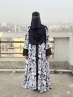 Elegant White Floral Printed Dubai Cherry Abaya - Customizable 4 Piece Full Set
