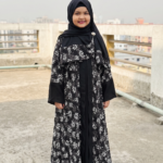 Exclusive Kids Black Floral Printed Dubai Cherry Abaya– Customizable 3 Piece Full Set