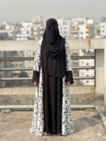 Elegant White Floral Printed Dubai Cherry Abaya - Customizable 4 Piece Full Set - Image 3