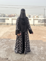 Elegant Black Premium Floral Printed Dubai Cherry Abaya – Customizable 4 Piece Full Set - Image 3