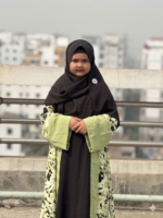 Kids Olive Green Floral Premium Printed Dubai Cherry Abaya– Customizable 3 Piece Full Set - Image 4
