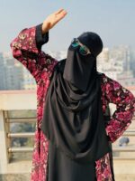 Elegant Maroon Floral Printed Dubai Cherry Abaya - Customizable 4 Piece Full Set