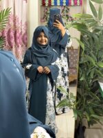 Elegant Teal Blue Floral Printed Dubai Cherry Abaya – Customizable 4 Piece Full Set - Image 2