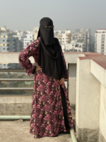 Elegant Maroon Floral Printed Dubai Cherry Abaya - Customizable 4 Piece Full Set - Image 2