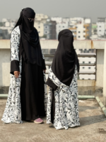Exclusive Kids White Floral Printed Dubai Cherry Abaya– Customizable 3 Piece Full Set - Image 4