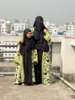 Elegant Olive Green  Floral Printed Dubai Cherry Abaya – Customizable 4 Piece Full Set - Image 5