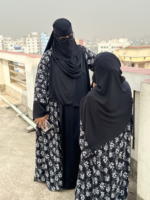 Elegant Black Premium Floral Printed Dubai Cherry Abaya – Customizable 4 Piece Full Set - Image 4