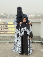 Elegant White Floral Printed Dubai Cherry Abaya - Customizable 4 Piece Full Set - Image 5