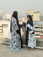 Elegant White Floral Printed Dubai Cherry Abaya - Customizable 4 Piece Full Set - Image 4